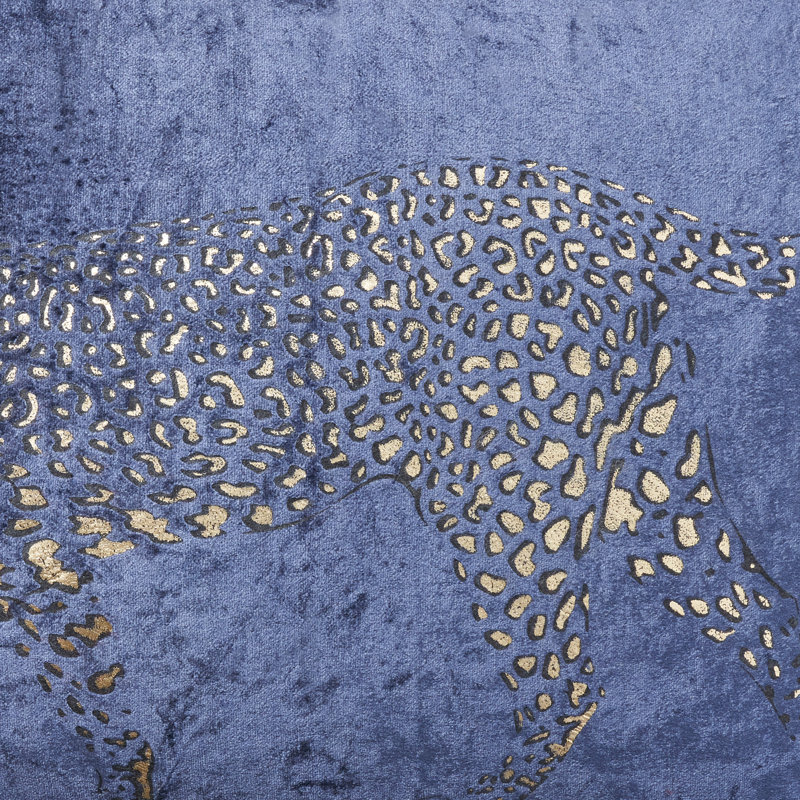 Navy and Gold Handcrafted Leopard Velvet Lumbar Pillow