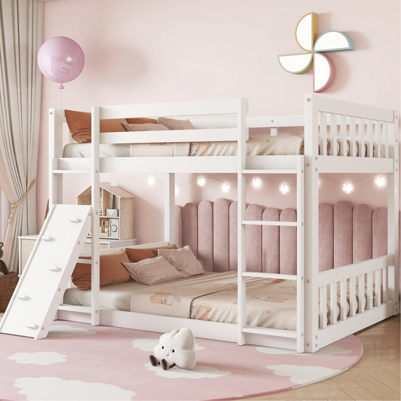Twin Over Bunk Bed With Climbing Ramp, , White - Functional Bedroom Addition Floor Features, Setup