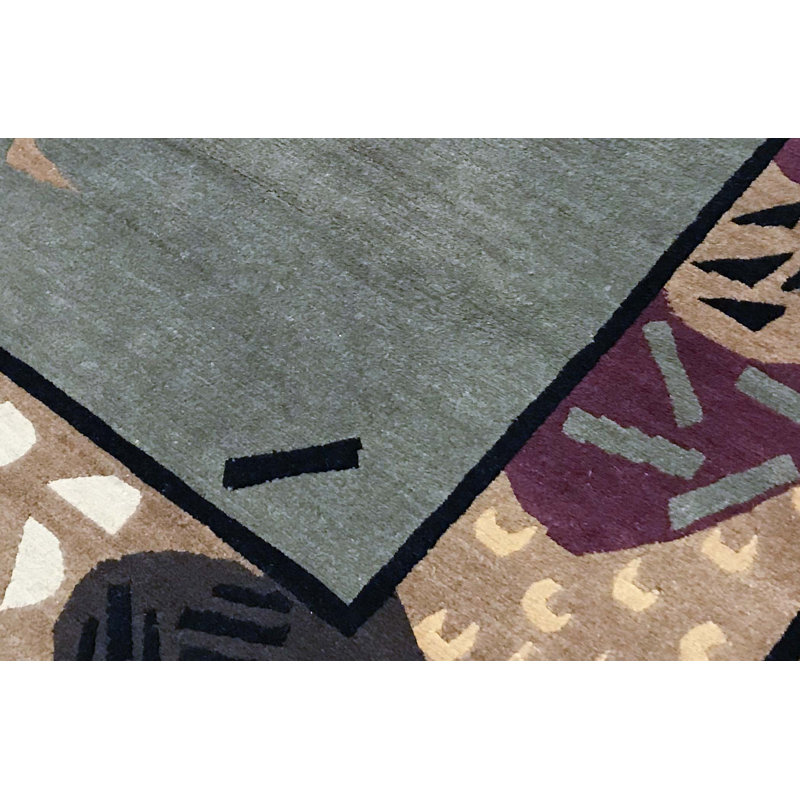 Tapis vert et brun noué à la main de haute qualité