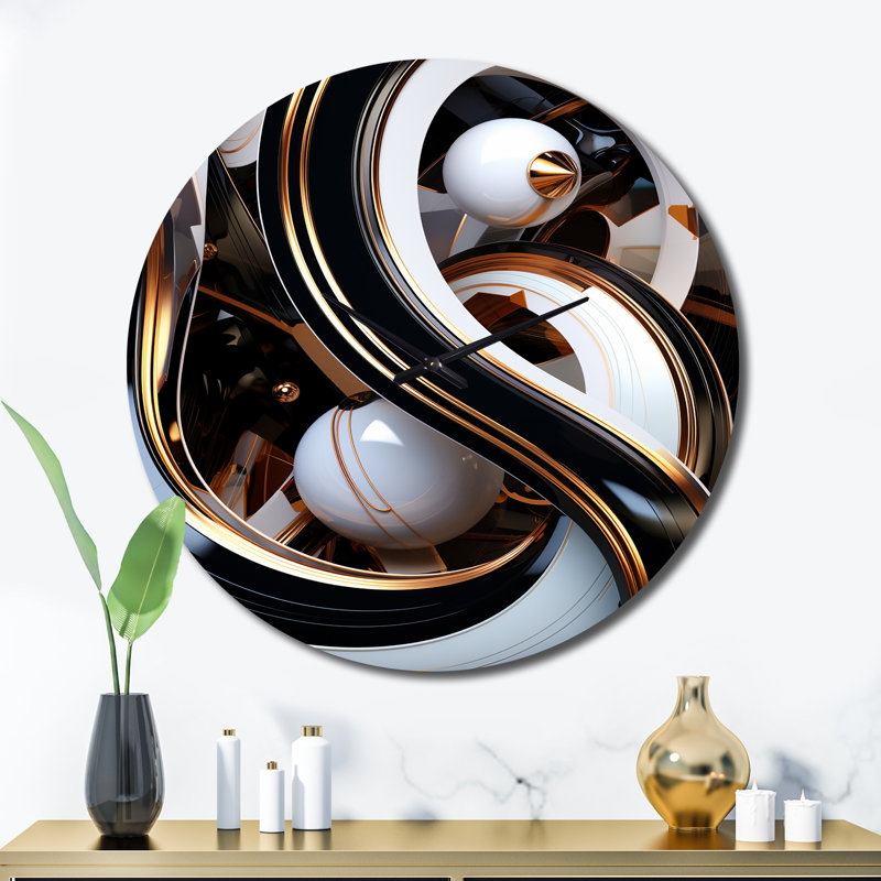 Horloge murale en métal liquide Art Black Spheres II, Très grand