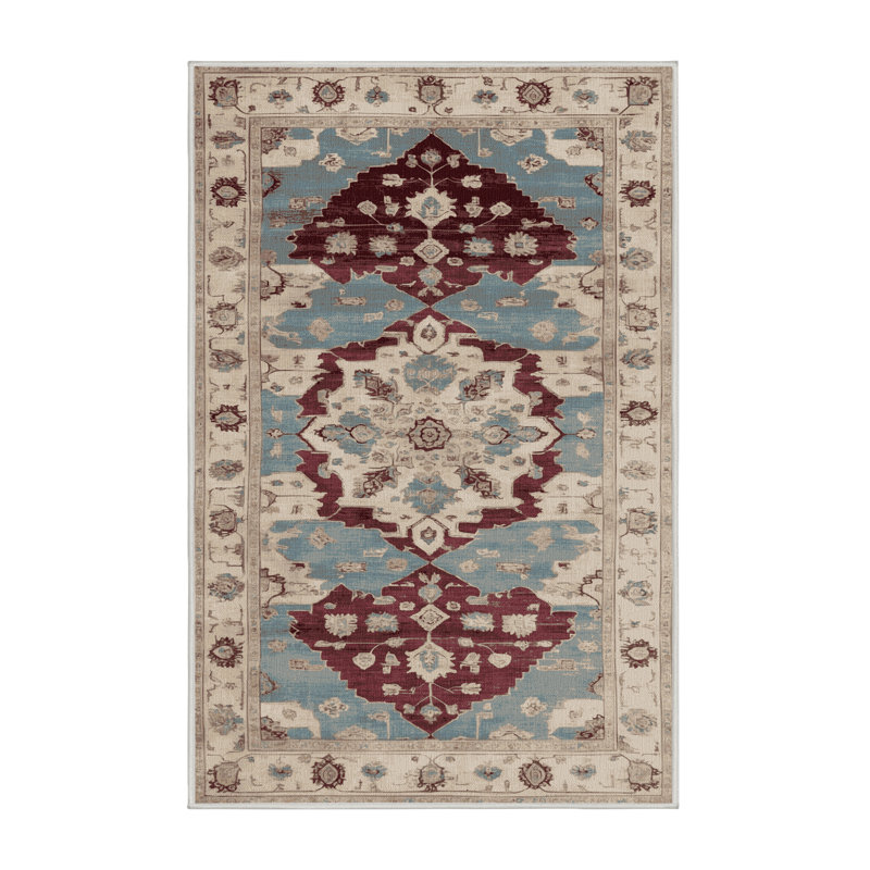 Tapis beige surteint lavable à la machine, Rectangle 5 pi x 7 pi