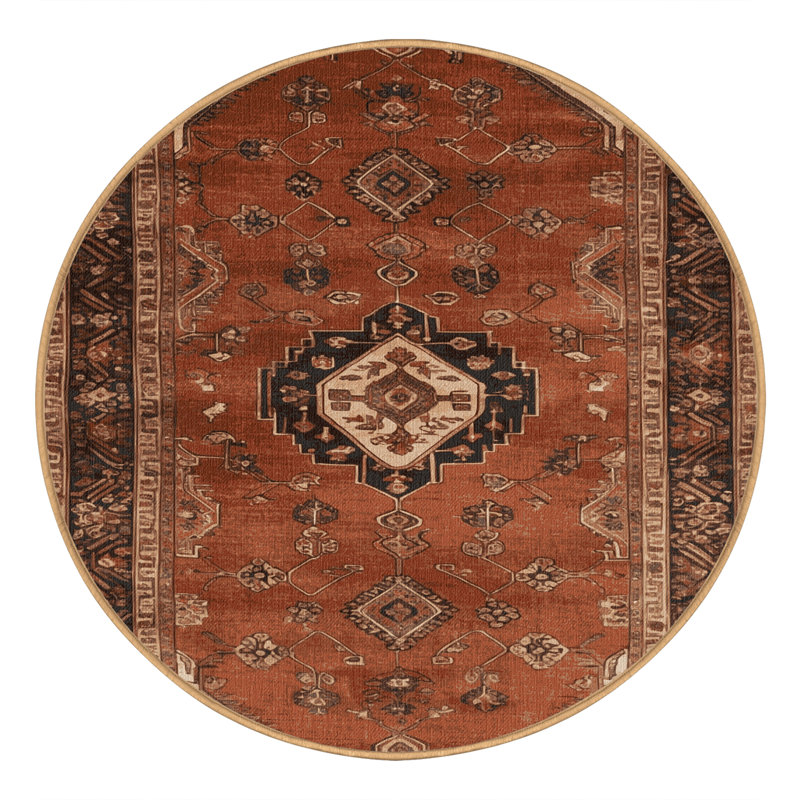 Machine Washable Persian Brown Area Rug, Round 4'