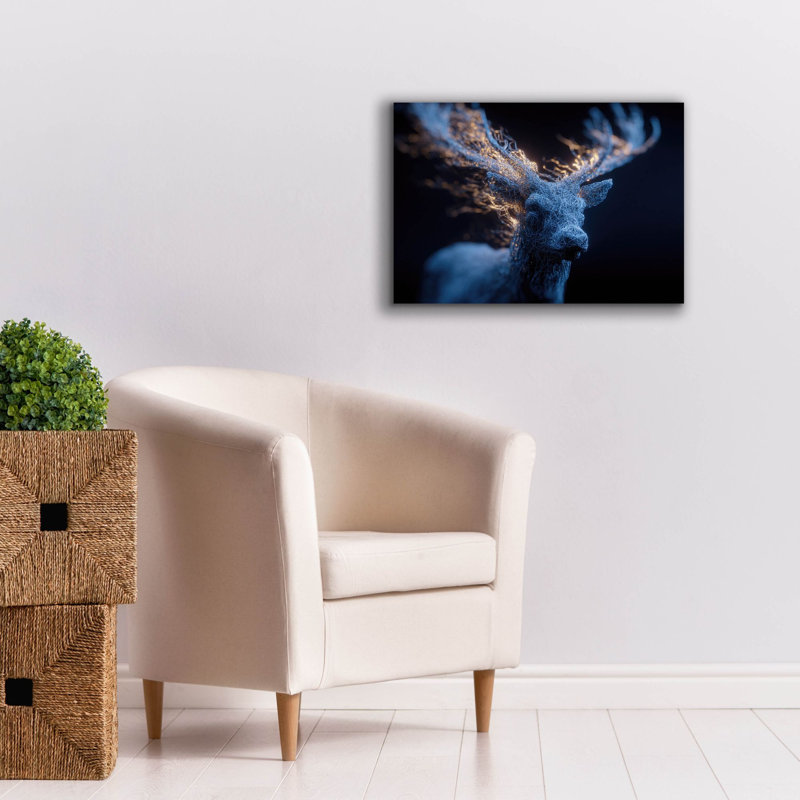  «Majestic Moon Deer. Art mural sur toile 3 pi par Ann Klee, 26 po x 18 po, H 18 po x l 26 po