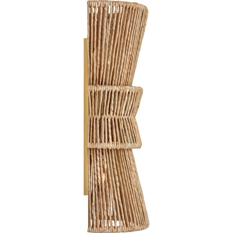 Antigua 20" Sconce in Natural Abaca, Antique-Burnished Brass