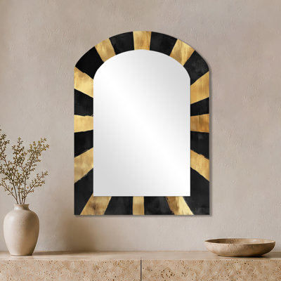 Miroir mural géométrique - Sunburst déco noir et or, impression métallique