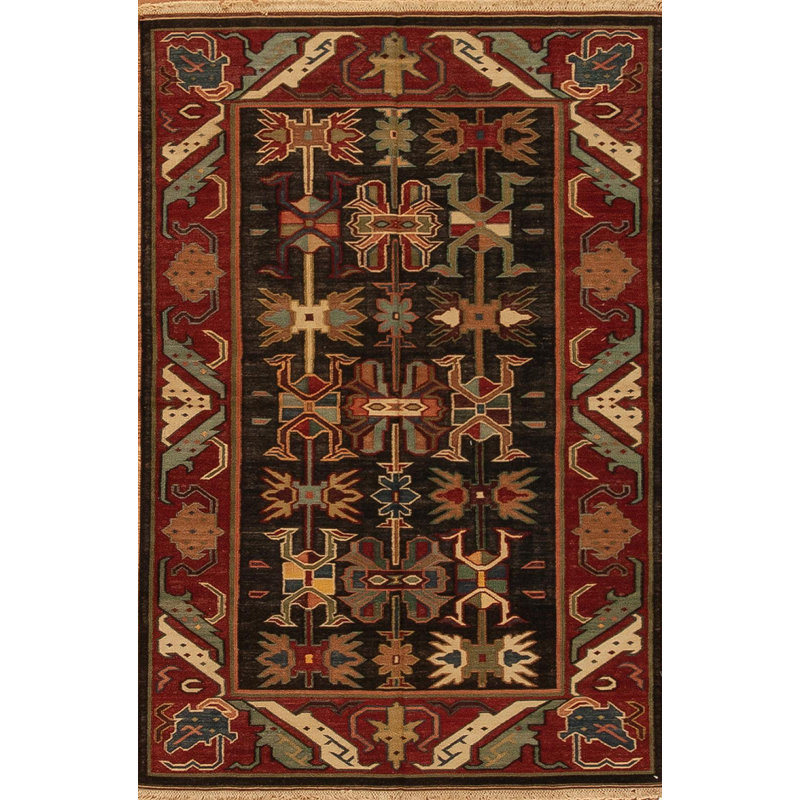 Discovery Flatweave Wool Area Rug in Black/Red/Brown, Black/Cherry/Ivory