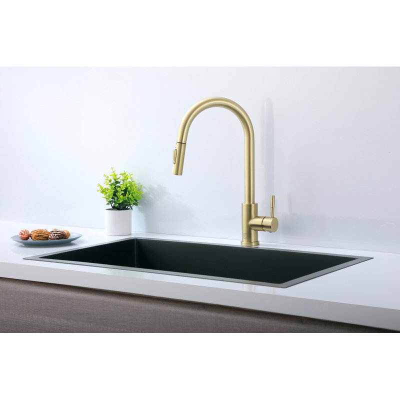 Elegant Home Living Jack Pull Down Spray Kitchen Faucet, Brushed Gold