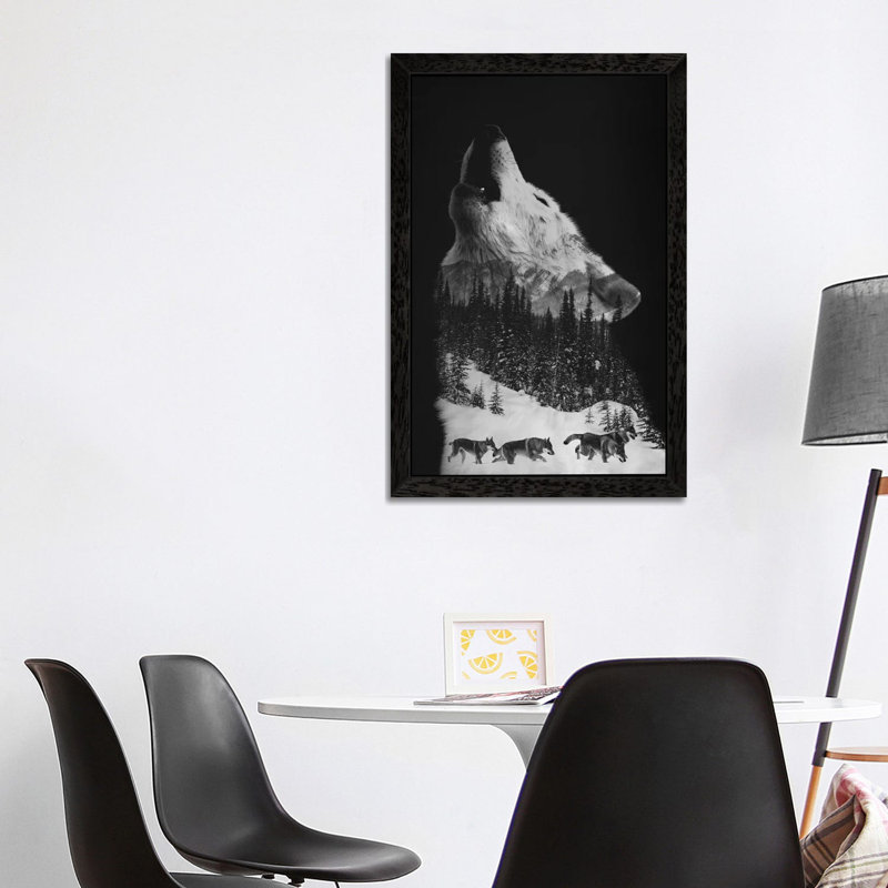 Wolfpack by Andreas Lie - Print on Canvas, 66.04 cm H x 45.72 cm W, Black Floater Frame