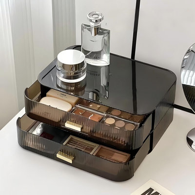 2 Pack Stackable Makeup Organizer with Drawers, Bathroom Storage for Eyeshadow Palettes, Cosmetics, and Beauty Supplies