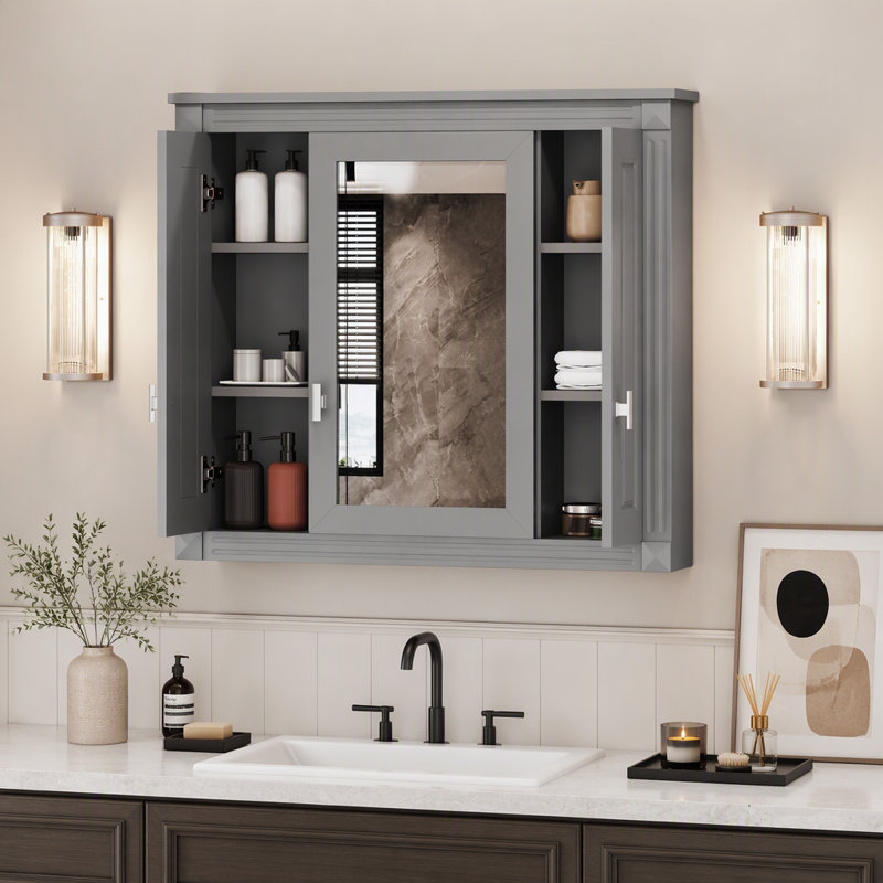 W H Medicine Cabinet Mirror, Grey