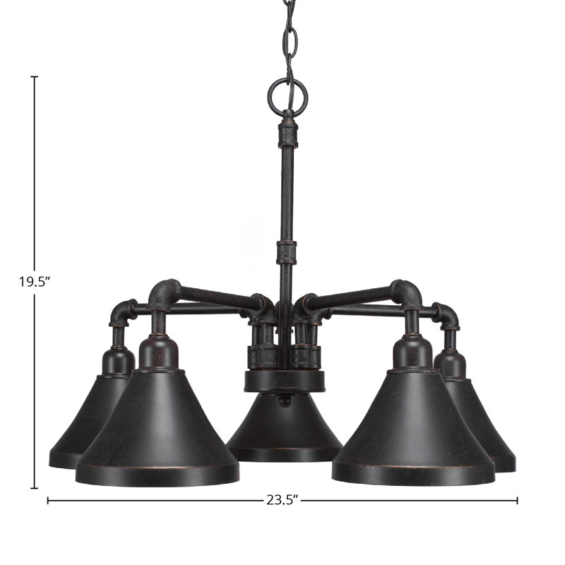 Lustre 5 lumières Eilif Vintage avec abat-jour conique en métal 7 po, Granit foncé