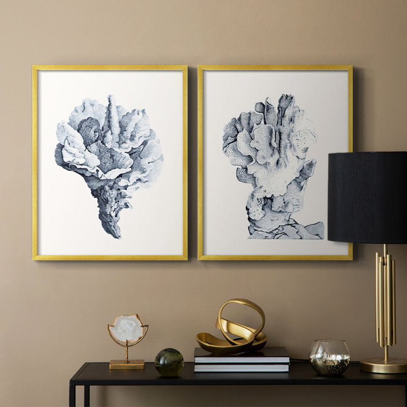 Bleu antique corail III - reproduction encadrée de qualité supérieure - prêt à être accroché - aucun clou requis - aucun clou requis