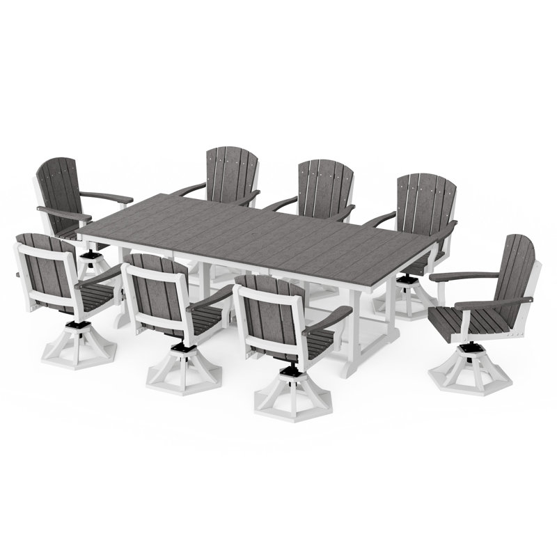 Heritage 9-Piece Swivel Chair Rectangular Dining Set, Dark Gray/White