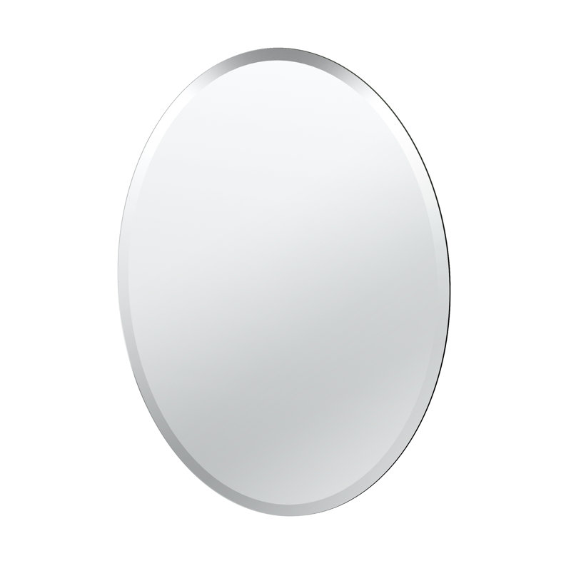 Modern Frameless Beveled Oval Wall Bathroom / Vanity Mirror, 26.5" H x 19.5" W