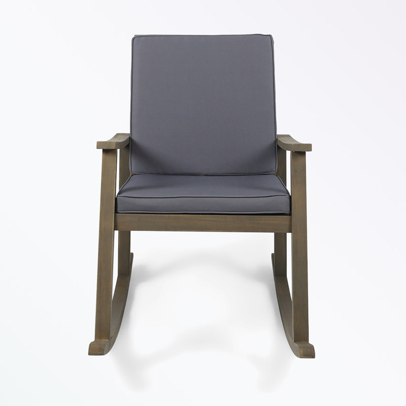 Chaise berçante d'extérieur en bois avec coussins moelleux, Gris foncé