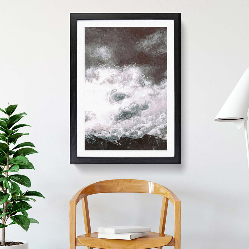 Cloudy Mountain - Picture Frame Painting, 36cm H x 27cm W x 2cm D, Black Framed