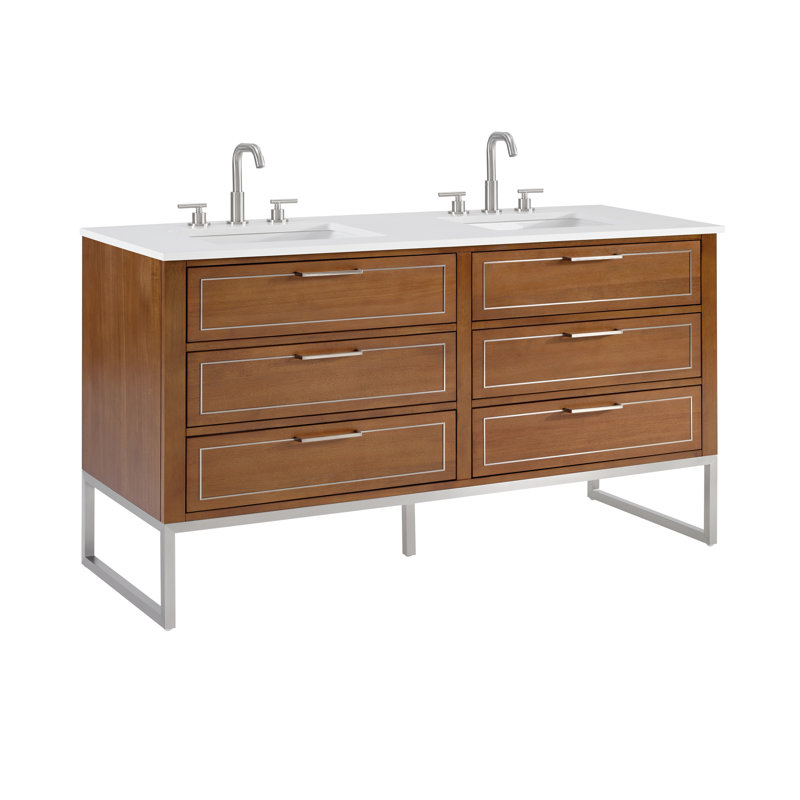 Markham 60'' W Double Vanity, Brushed Nickel, Walnut, White Quartz