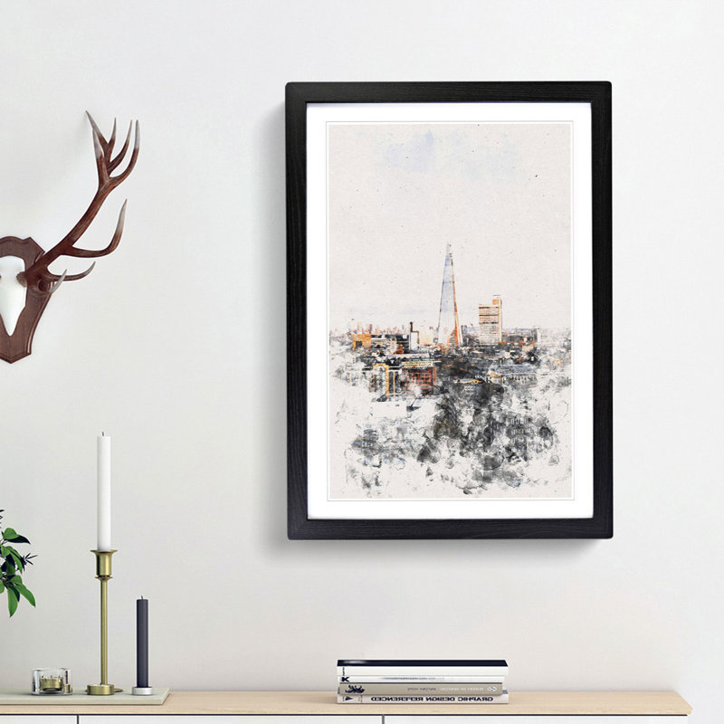 The London Skyline with the Shard - Picture Frame Graphic Art, 63cm H x 45cm W x 2cm D, Black Framed