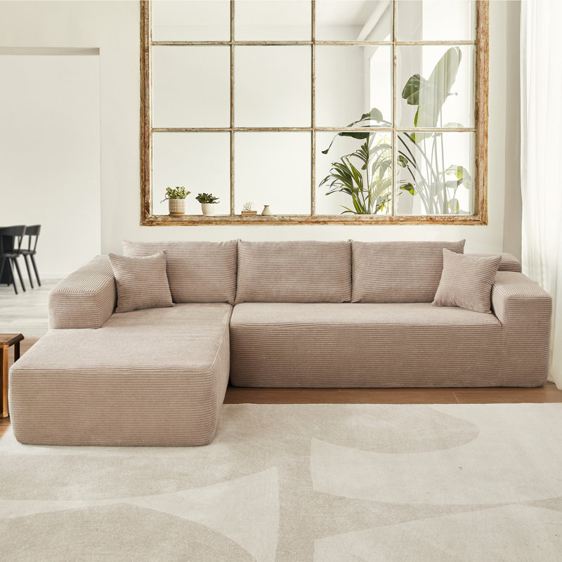 Natick Upholstered L-Shaped Sectional, Beige Polyester, Left Hand Facing