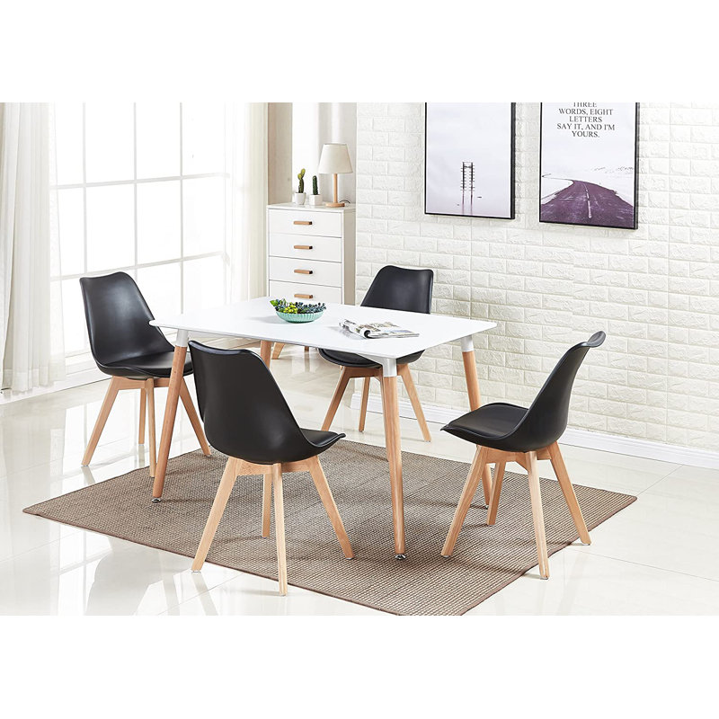 Zane 4 Person Modern Dining Table Set, White, Black