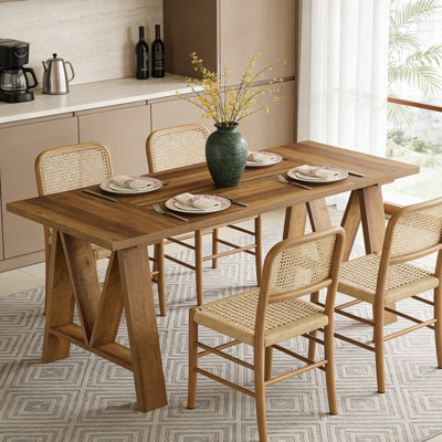 63-Inch Farmhouse Dining Table, Rustic Wooden Kitchen Table With Sturdy Legs