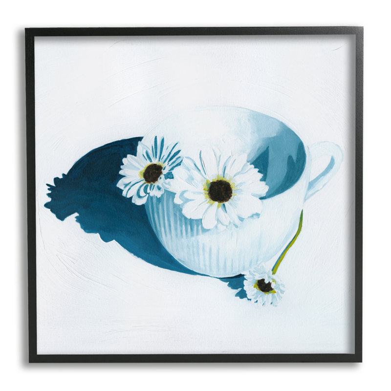 «Daisies In Teacup», peinture encadrée sur bois, Giclée encadrée noir minuit, H 12 po x l 12 po x P 1,5 po