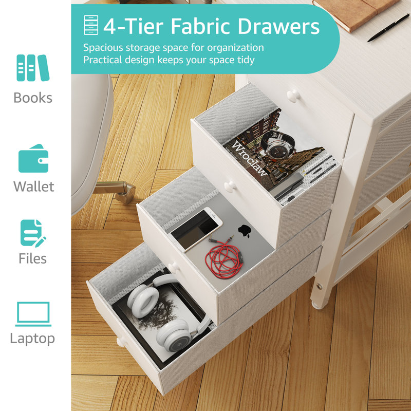 Computer Desk with 4 Drawers, Fabric Drawers Writing Desk, 29.5" H x 39.4" W x 19.7" D, White