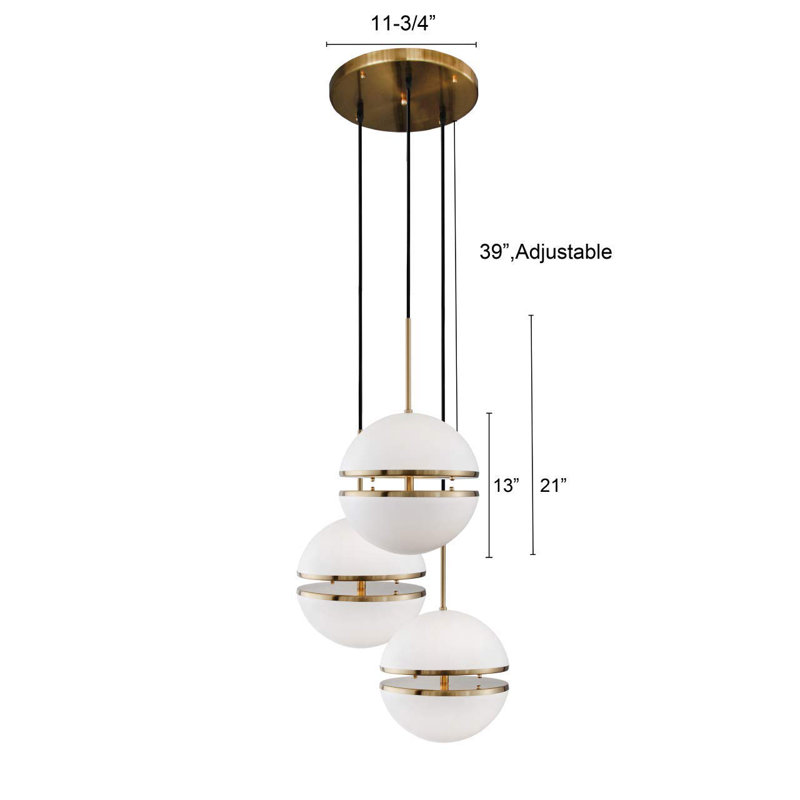 Luminaire suspendu sphère 3 lumières grappe Southaven, Laiton