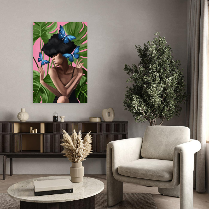 «Imagination Elegant Modern Butterfly Portrait», art mural, H 36 po x l 24 po