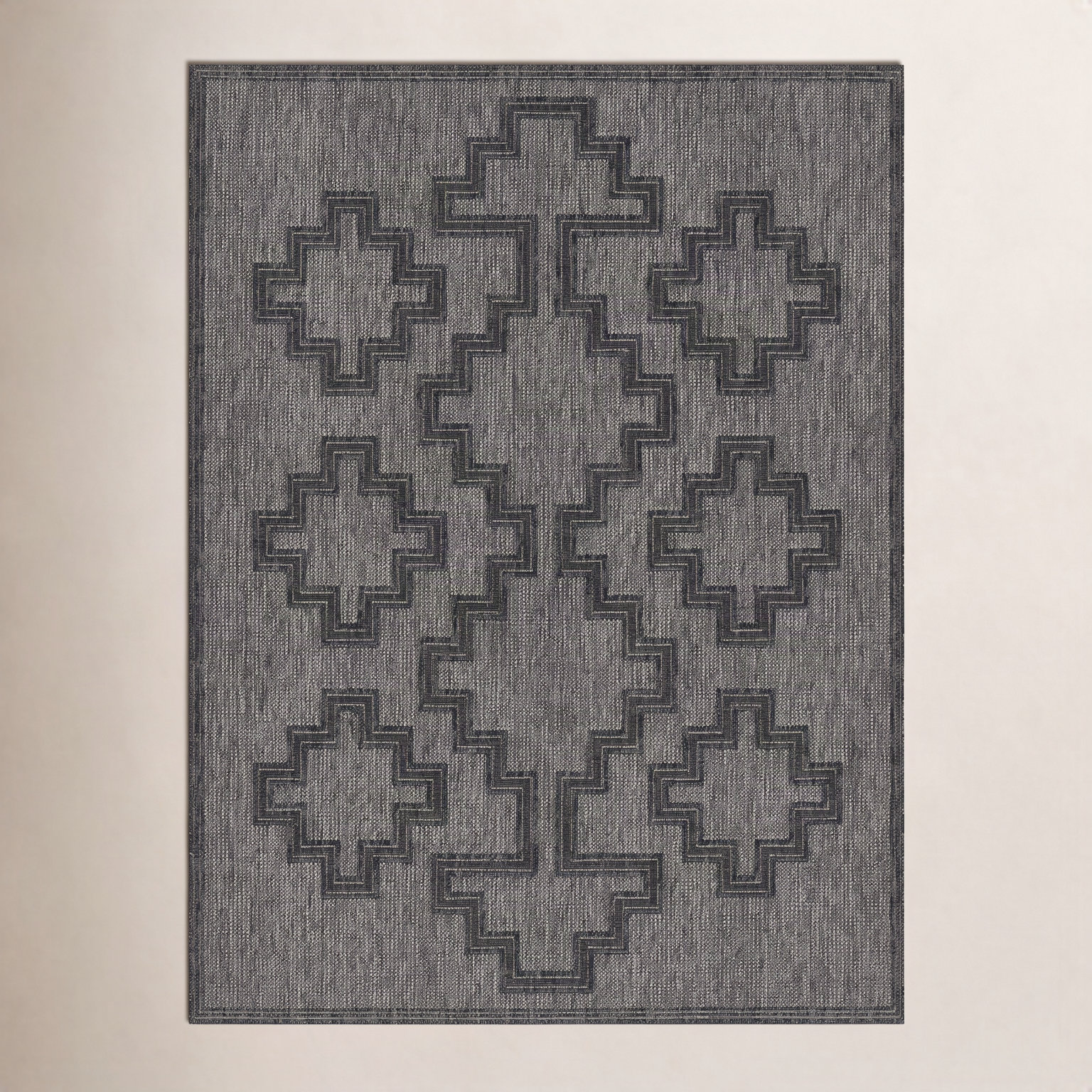 Ava Charcoal Moroccan Outdoor Rug, Rectangle 6'6" x 9'