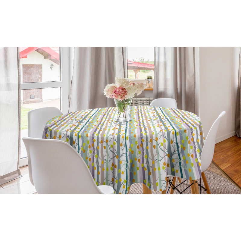 Ambesonne Autumn Round Tablecloth, Yellow Leaves Pastel Tree Branches Abstract Seasonal Art Printed Illustration, Circle Table Cloth Cover For Dining Room Kitchen Decoration, 60", Orange Pale Green