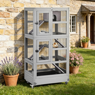 Large Ferret Cage with Metal Frame Anti-Chewing Upgrade - 55" Tall Multi-Level Chinchilla Habitat with Solid Wood Construction & Non-Toxic Paint, Safe for Rats and Hamsters by