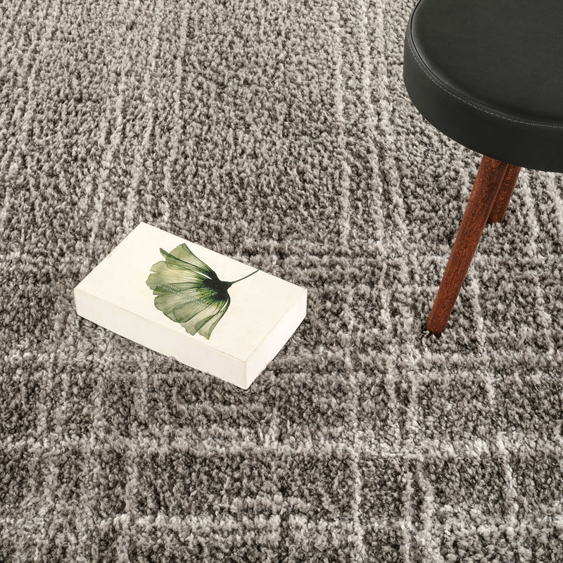 Nordic Gray & Silver Striped Shag Modern Rug, 12'0" x 15'2", Gray/Silver