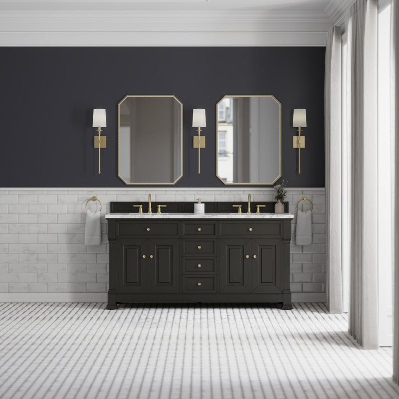 Brookfield 72'' W Double Vanity, Black Onyx, Carrara White