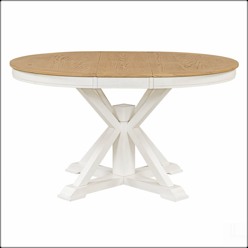 Table de salle à manger extensible fonctionnelle avec rallonge pour la salle à manger et le salon, Chêne, bois naturel, Blanc