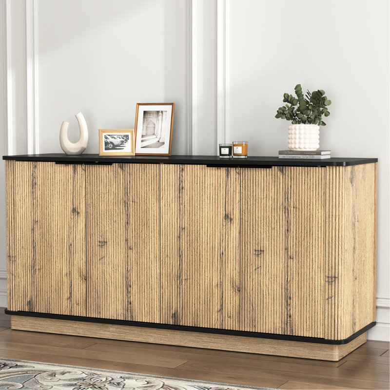 Buffet avec fonctions multifonctionnelles pour la télévision et la vaisselle, avec poignée élégante en métal aux coins arrondis, rangement de 29,6 po de hauteur, largeur tendance de 15,7 po