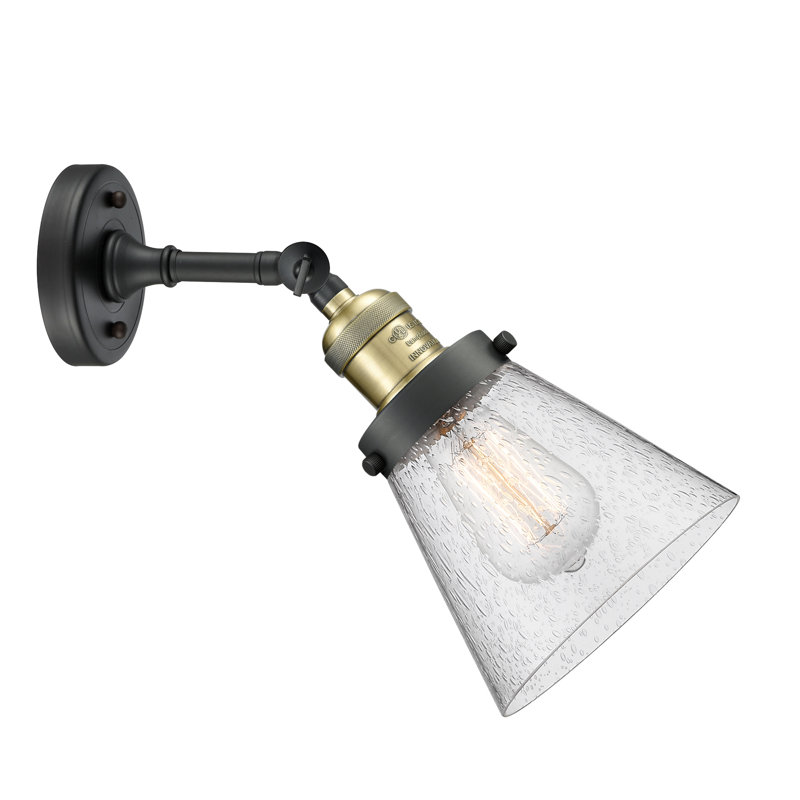Cone 1 Light Sconce, 60 Watt Vintage Incandescent Bulb, Seedy, Black Antique Brass
