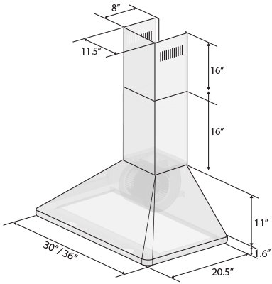 36" KF 400 CFM Convertible Wall Mount Range Hood in Stainless Steel
