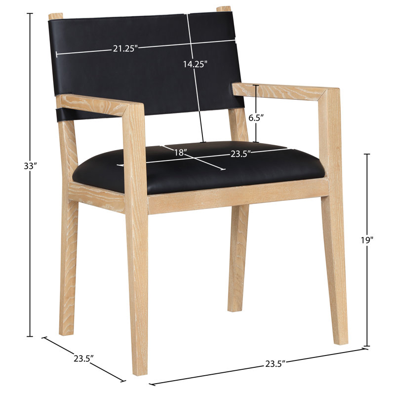 Chaise de salle à manger en cuir Vina, Teint naturel, Cuir végétalien noir