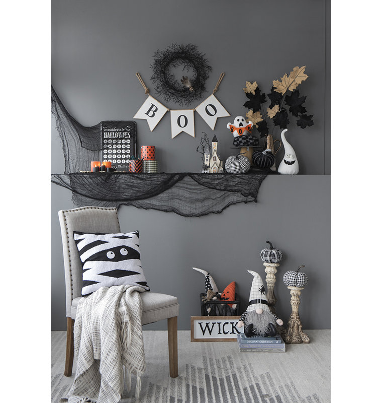 Fabric Sitting Gnome With White Hat Set of 2 10.2" x 5.5" x 23.5" Black/White/Grey