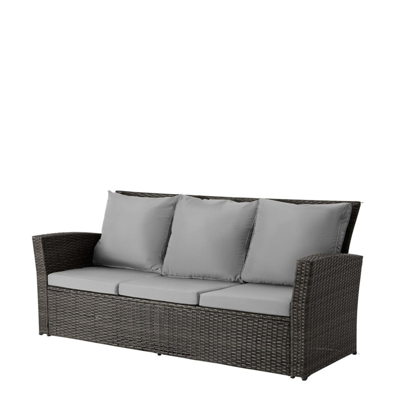 Canapé de patio 67,7 po en osier 3 places avec coussins et structure épais, Gris