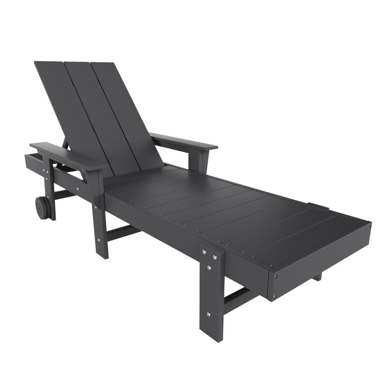 Joubert 77.6" Long Outdoor All-Weather Poly Reclining Single Chaise, Gray