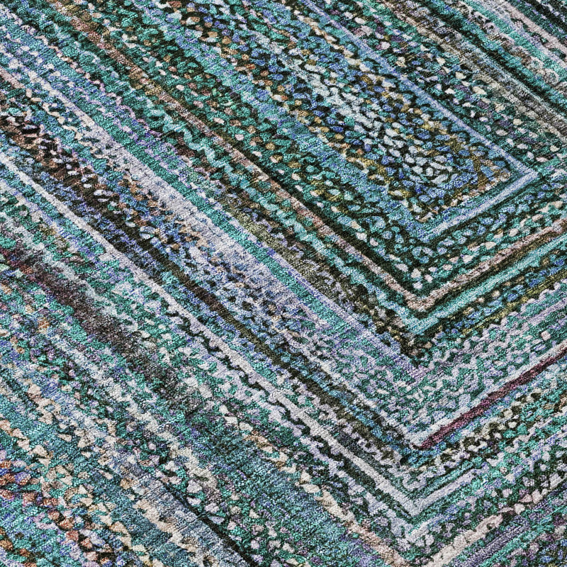 Teal Synthetic Washable Geometric Indoor/Outdoor Rug 2'3" x 7'6"