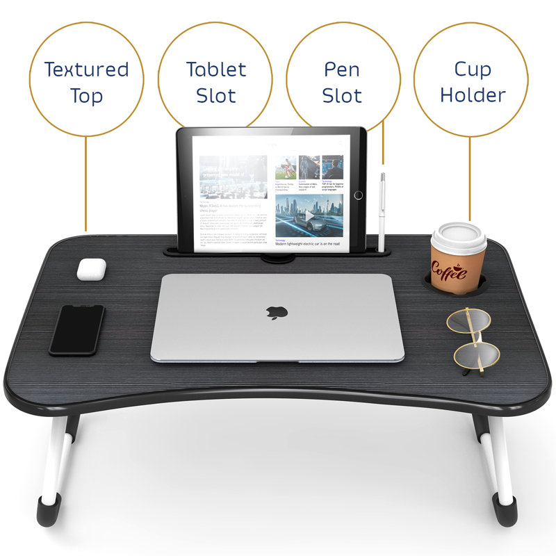 Nestl Large Black Foldable Laptop Desk with Cup Holder