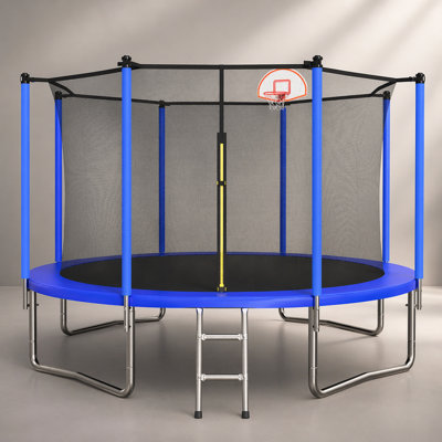Trampoline 12 pi pour enfants et adultes avec panier de basketball, enceinte sécuritaire et construction durable pour le plaisir dans la cour