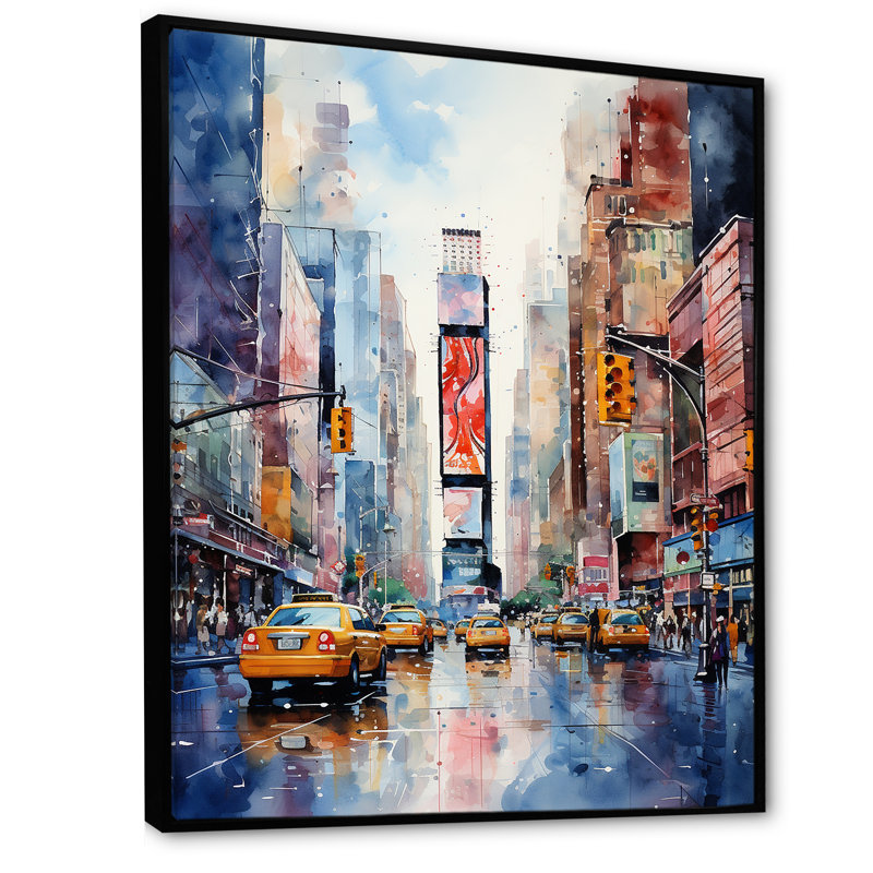 Times Square New York Cityscape IV - City New York Wall Art, Black Floater Framed, 40" H x 30" W x 1.5" D