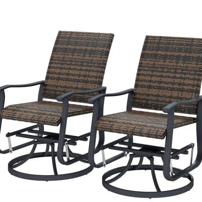 Outdoor Swivel Glider Chair Of 2, 360 Gliding And Back - Forth Rotation, , Strong Steel Frame, Adjustable Foot Pads, High Curved Arms, 265 Lbs Support, Assembly Required Rotating,