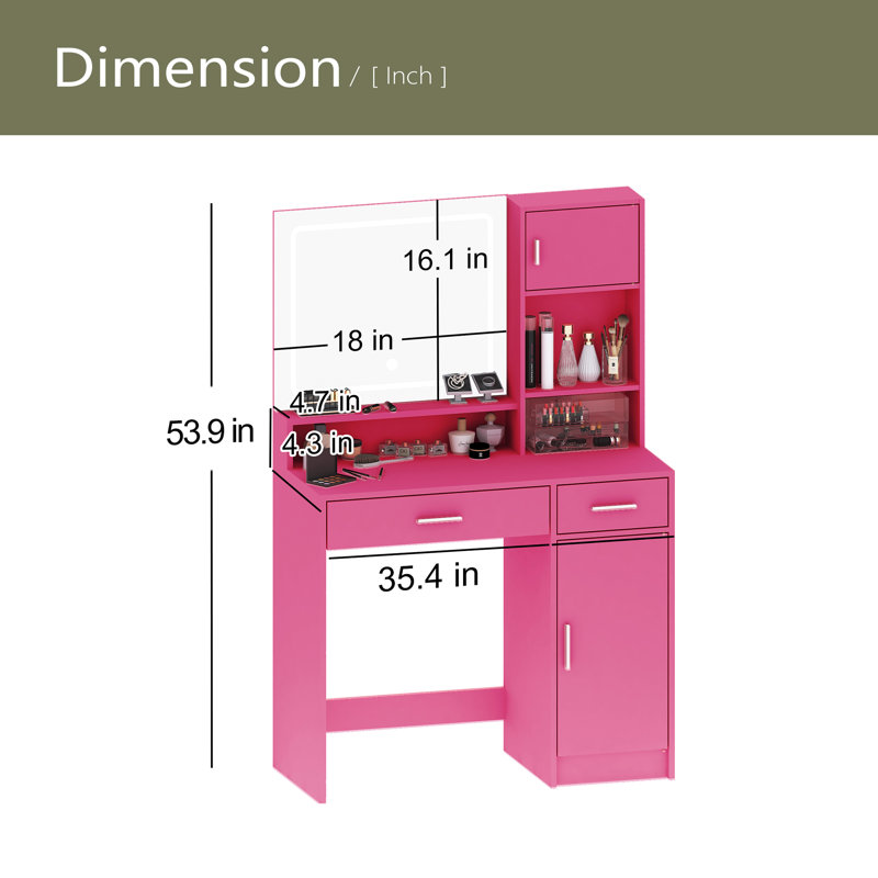Bureau de coiffeuse avec miroir et bande lumineuse à DEL, coiffeuse avec grand tiroir, commode de rangement à 3 niveaux et 3 modes d'éclairage à luminosité réglable
