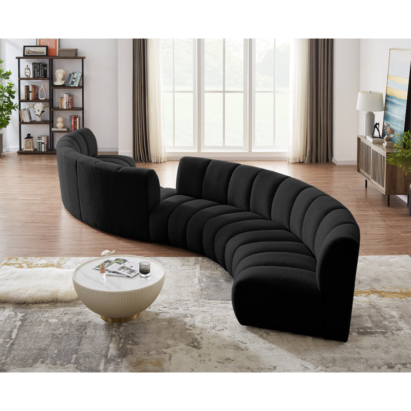 Infinity Upholstered Curved Sectional Symmetrical, Black Boucle Fabric