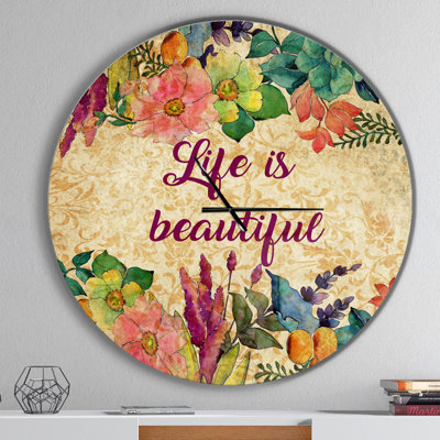 Life is Beautiful Butterfly Floral - Vintage wall clock